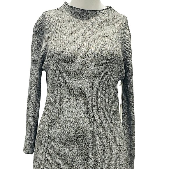 NWT Dex Grey Marl Ribbed Knit Mock Neck Long Sleeve Midi Bodycon Sweater Dress L - Picture 3 of 7
